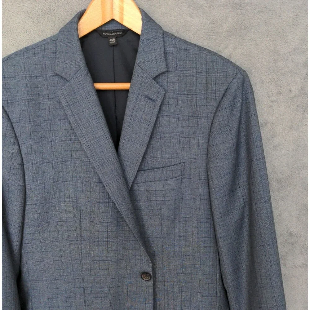 Banana Republic Guabello Standard Fit Blazer 40R Blue Glenn Plaid 100% Wool